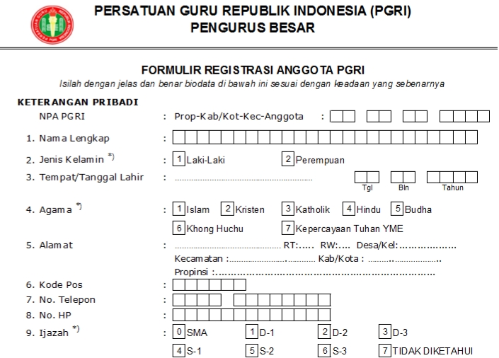 Pendaftaran PGRI Brebes - Persatuan Guru Republik Indonesia Cabang Brebes